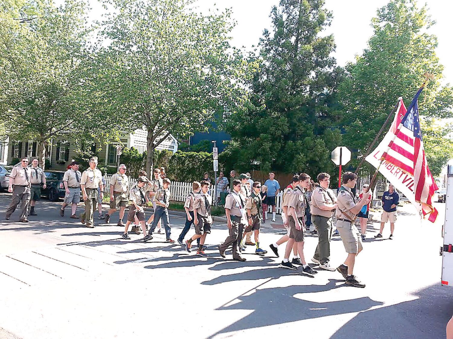 Kevin Brady marches with his scout troop at the 2015 Lambertville Memorial Day Parade.