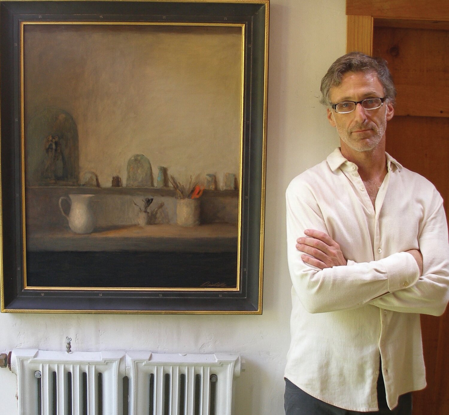 David Stier with a still life at the New Hope Colony Foundation for the Arts.