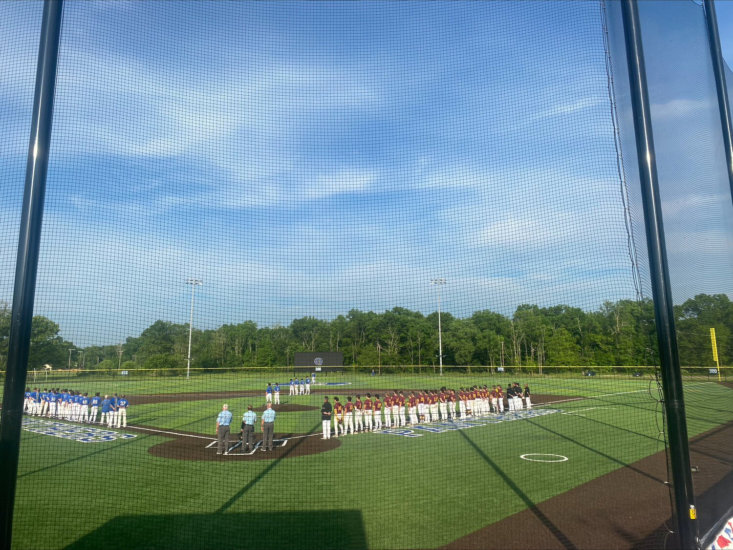 The Quakertown Panthers and Avon Grove Red Devils line up on Quakertown’s new field Wednesday. The hosts defeated Avon Grove 4-3 to advance to the District One Class 6A tournament quarterfinals.