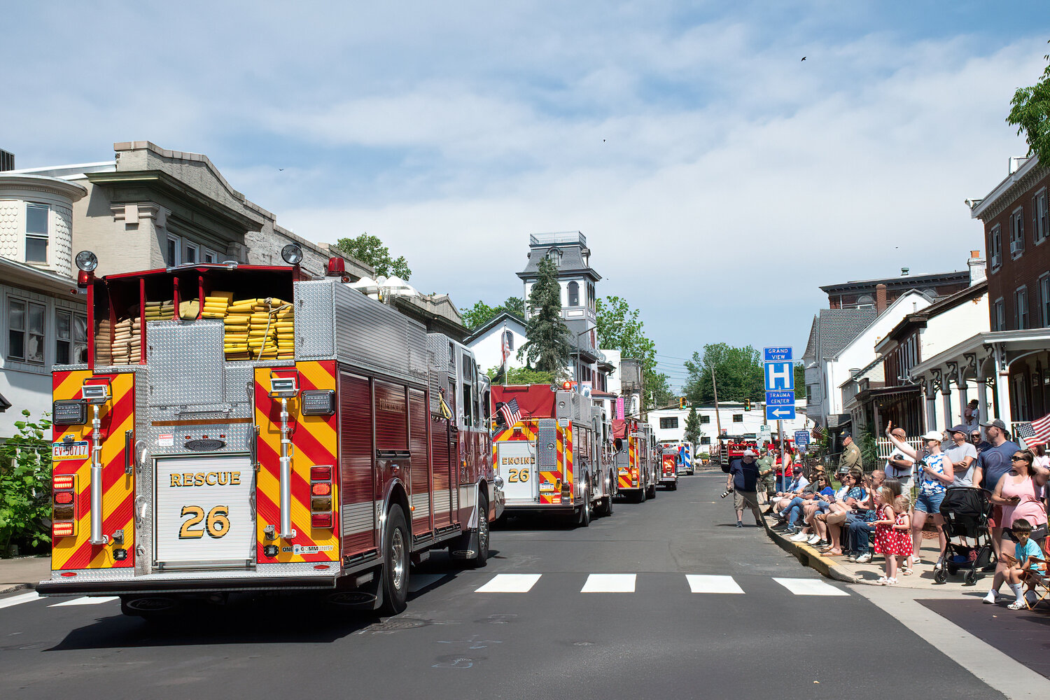 Firetrucks parade through Sellersville.