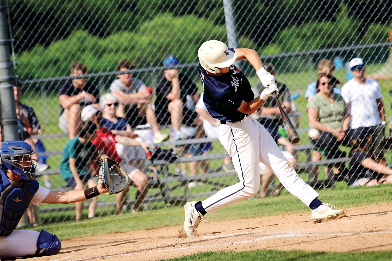 Central Buck East junior designated hitter Nolan Behm bats for the Patriots in Tuesday’s District One 6A semifinal game against Downingtown West.