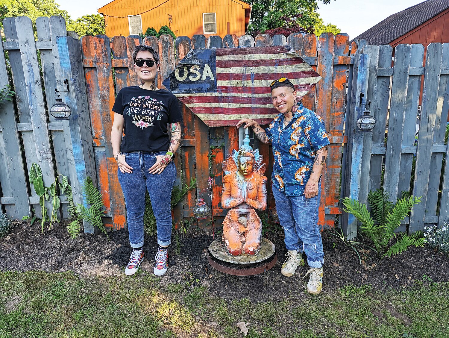 Lorraine Campo and Jasna Ljutica in their garden on Delaware Road.