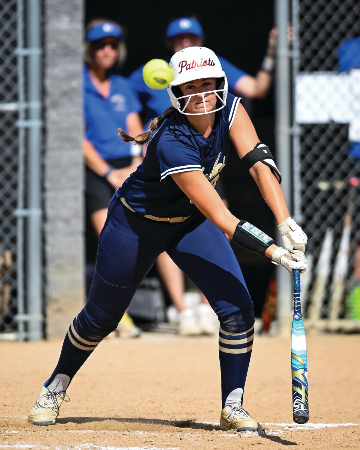 Council Rock South’s Julia Scannapieco lunges for an outside pitch during a second-inning at-bat.