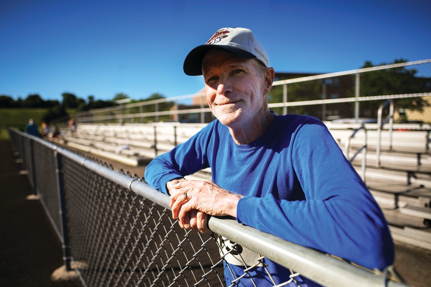 Will Kirk is all smiles before the start of the Bucks County Senior Games track and field events June 8.