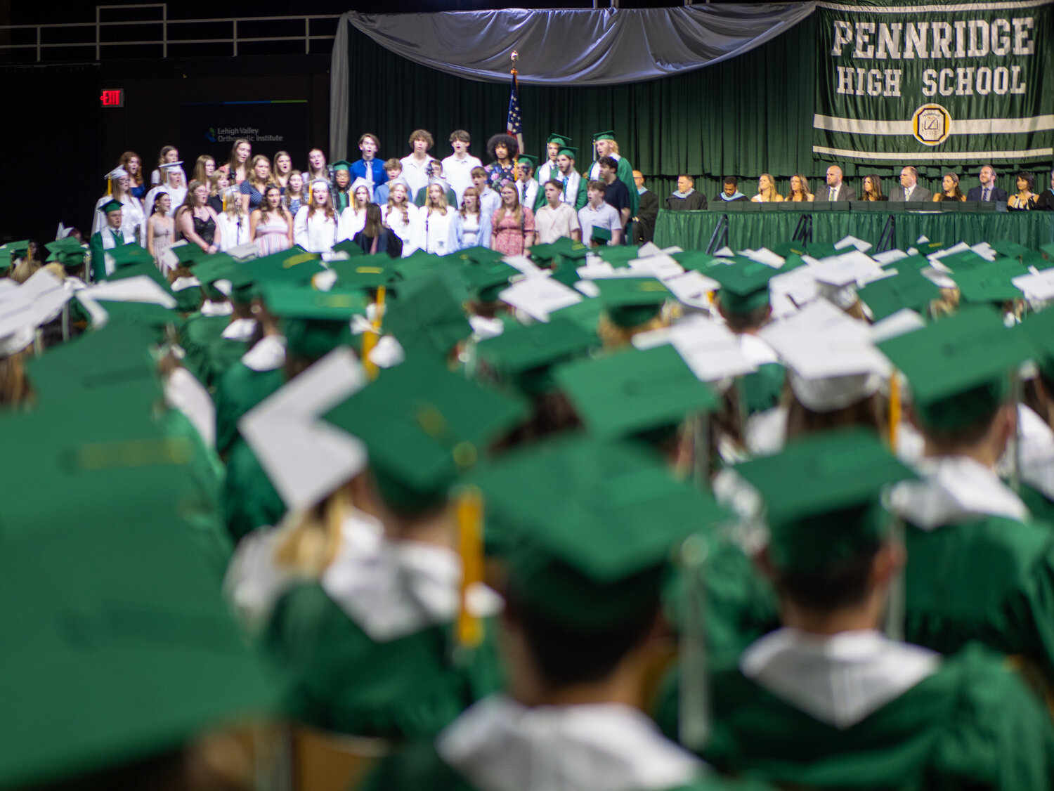 The choir sings during the Pennridge High School graduation.