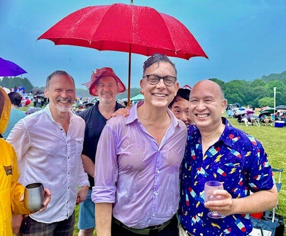 A downpour drenched attendees at the Riverside Symphonia Concert Under the Stars in the park Saturday night in Tinicum Township, particularly those who stuck it out under the fireworks show ended. But it didn’t dampen the spirits of, from left, John Schucker, Paul Gorrell, Eric Lee, Tim Thom and Jobert Abueva.