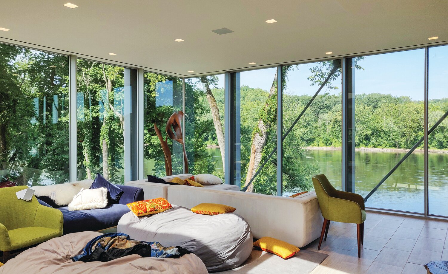 There’s no shortage of natural light at the award-winning River Road Residence along the Delaware River.