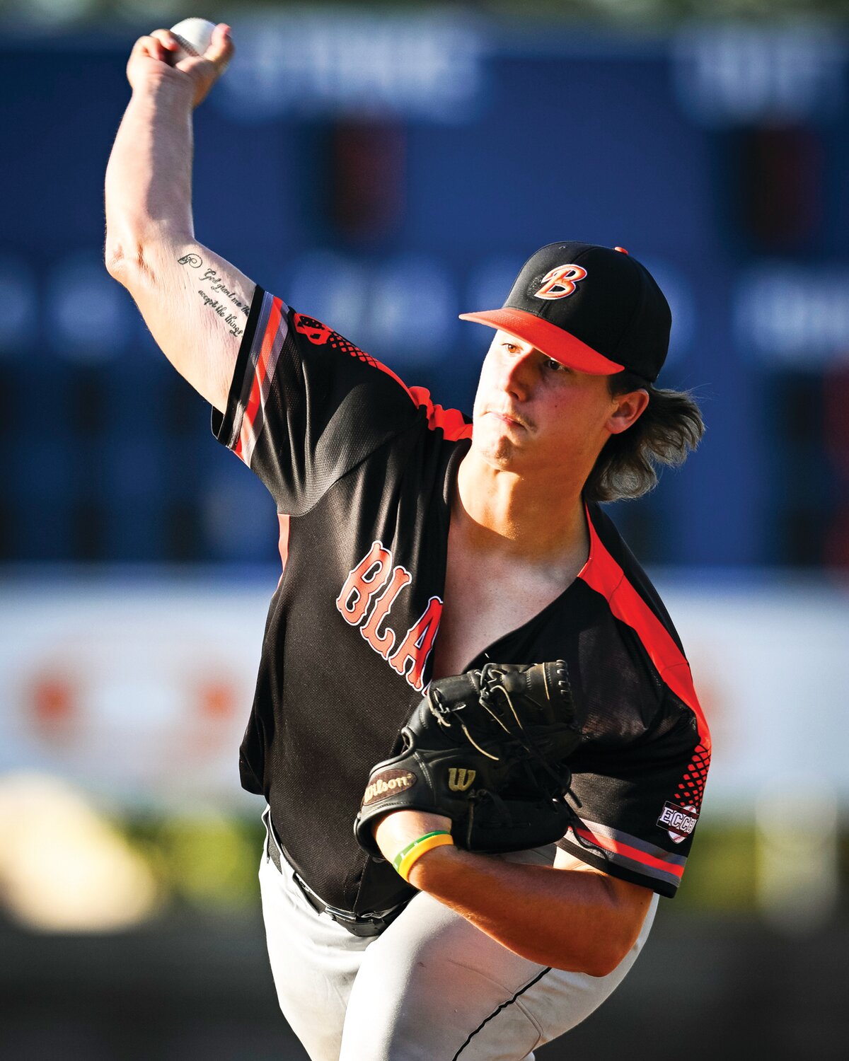 The Blazers’ Ben Jones pitches for the Northern All-Stars in the third inning of the East Coast Collegiate Baseball League All-Star Game July 6.