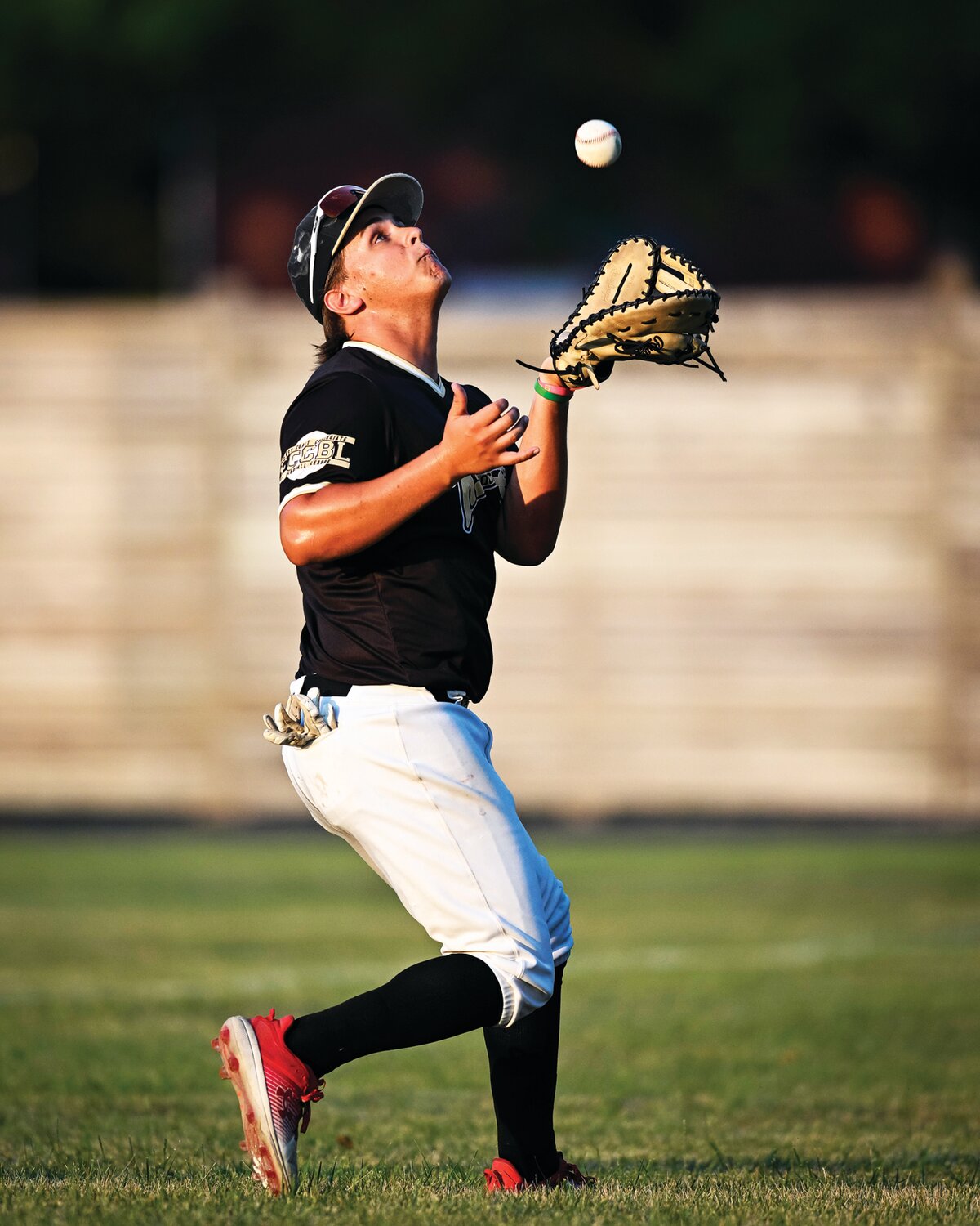 Northern All-Star Christian Maccarron, of the Pocono Timber Rattlers, makes an over-the-shoulder grab of a foul ball in the seventh inning of the East Coast Collegiate Baseball League All-Star Game.