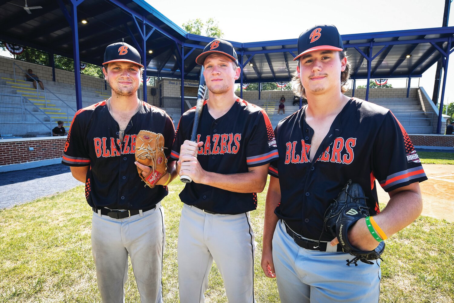 Quakertown Blazers and ECCBL Northern All-Stars, from left, Kannon Zdimal, Mason Woolwine and Ben Jones.