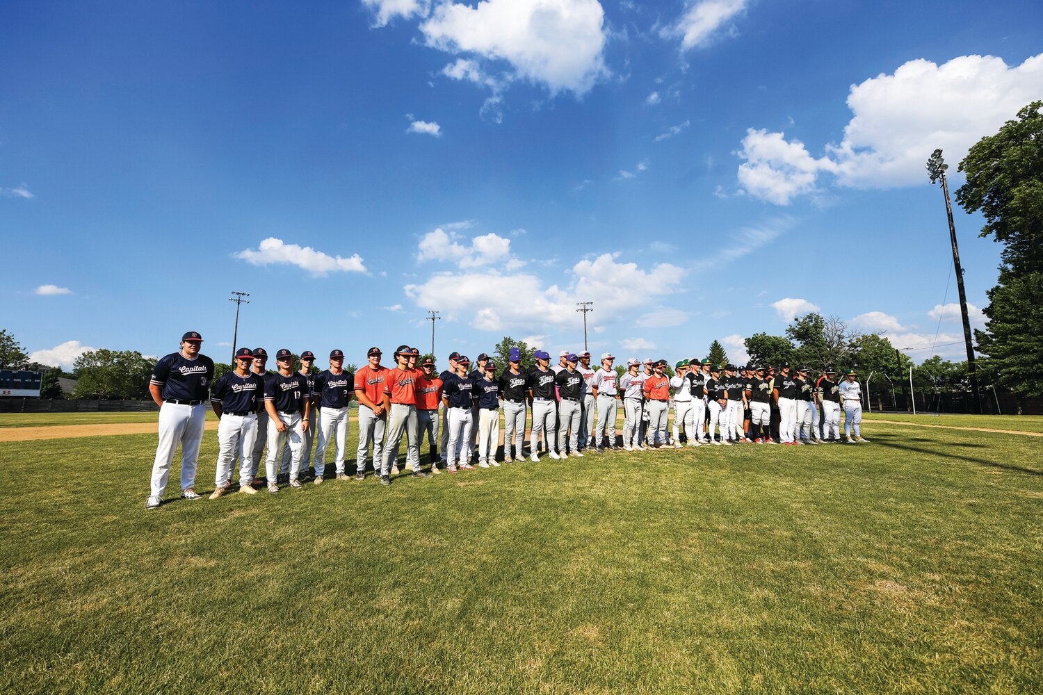 The East Coast Collegiate Baseball League All-Stars before the start of the game.