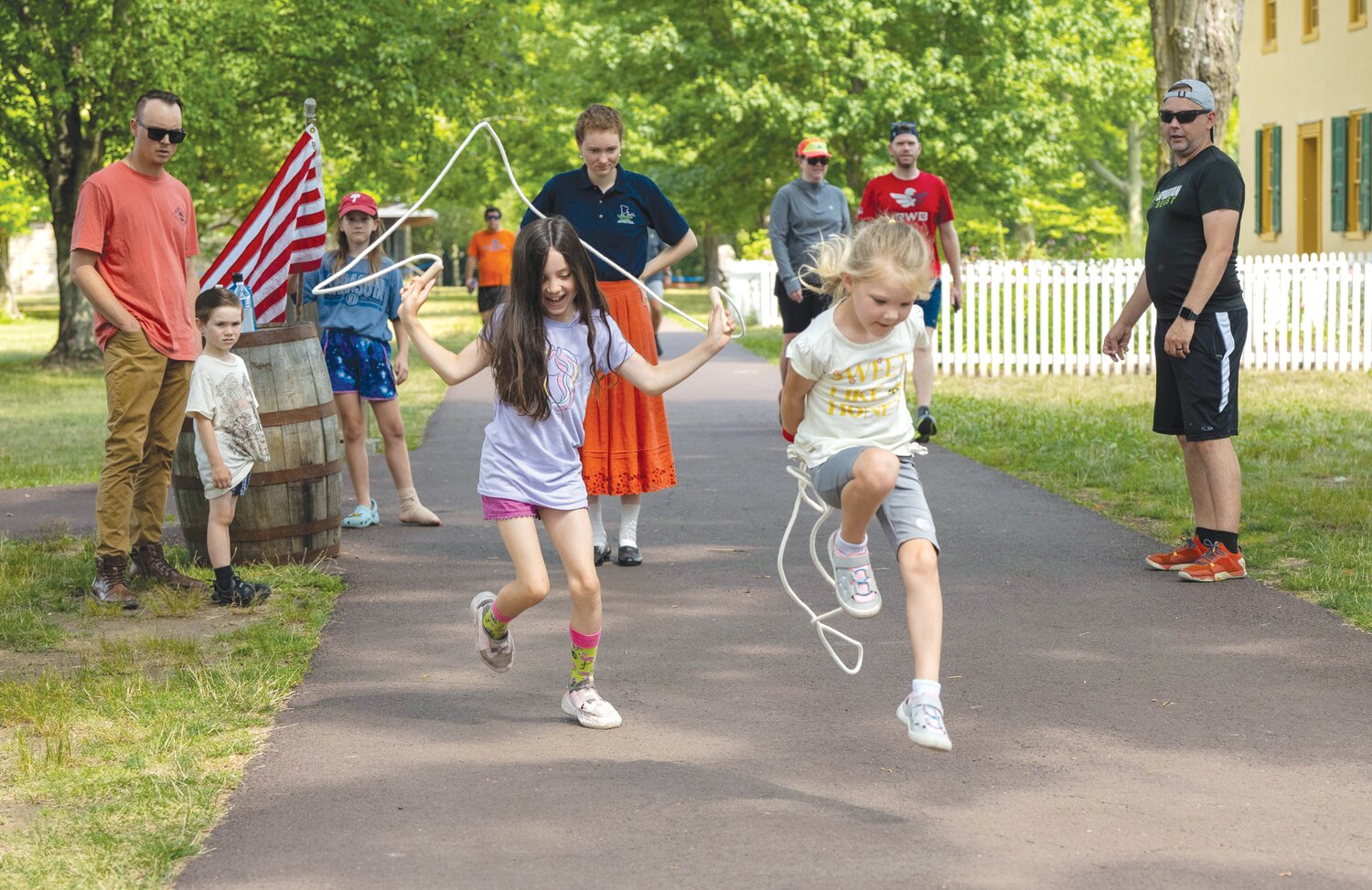 Polly Parks and Iris Warren have a blast in the skipping rope relay.