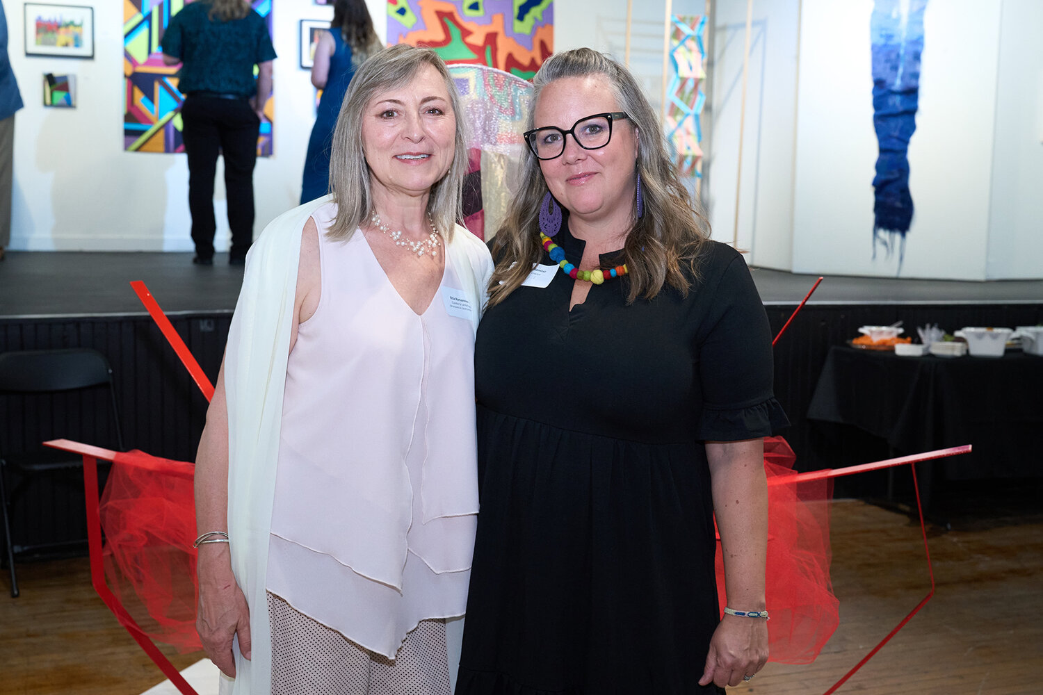 Curator Rita Gekht, left, and New Hope Arts Executive Director Christine Ramirez worked together to present the unique fiber exhibition and offer various public programming that is centered around the art of fiber.