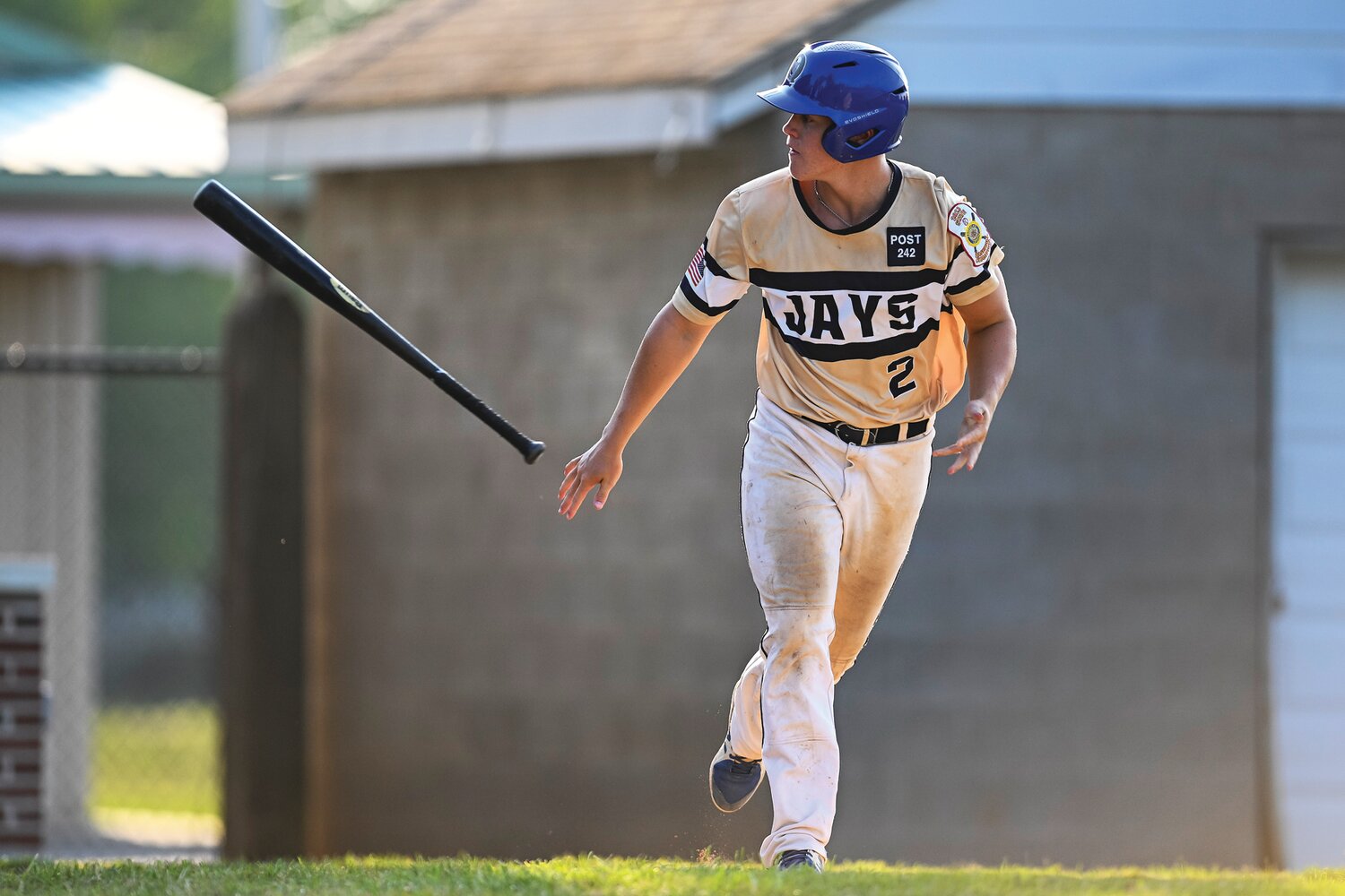 Quakertown’s Gerry Stanziola with the bat flip during a sixth-inning walk.