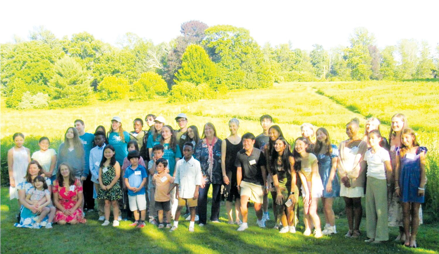 Liz Cutler and Linda Mead with all youth group awardees celebrating D&R Greenway’s 35 years of preservation in Greenway Meadows park.