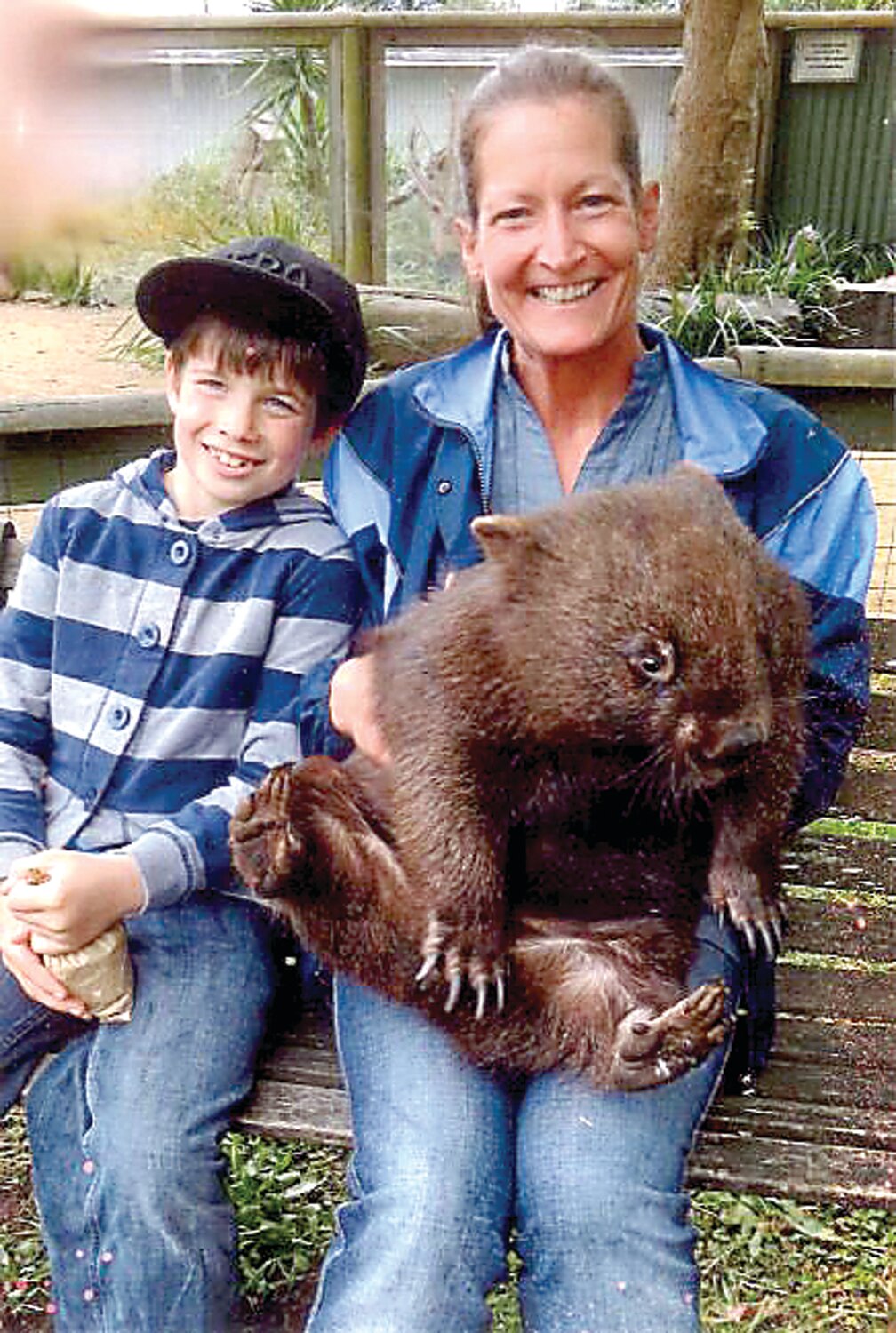 Shelly Steely and her son, William, make friends with one of Australia’s favorite animals, the wombat.