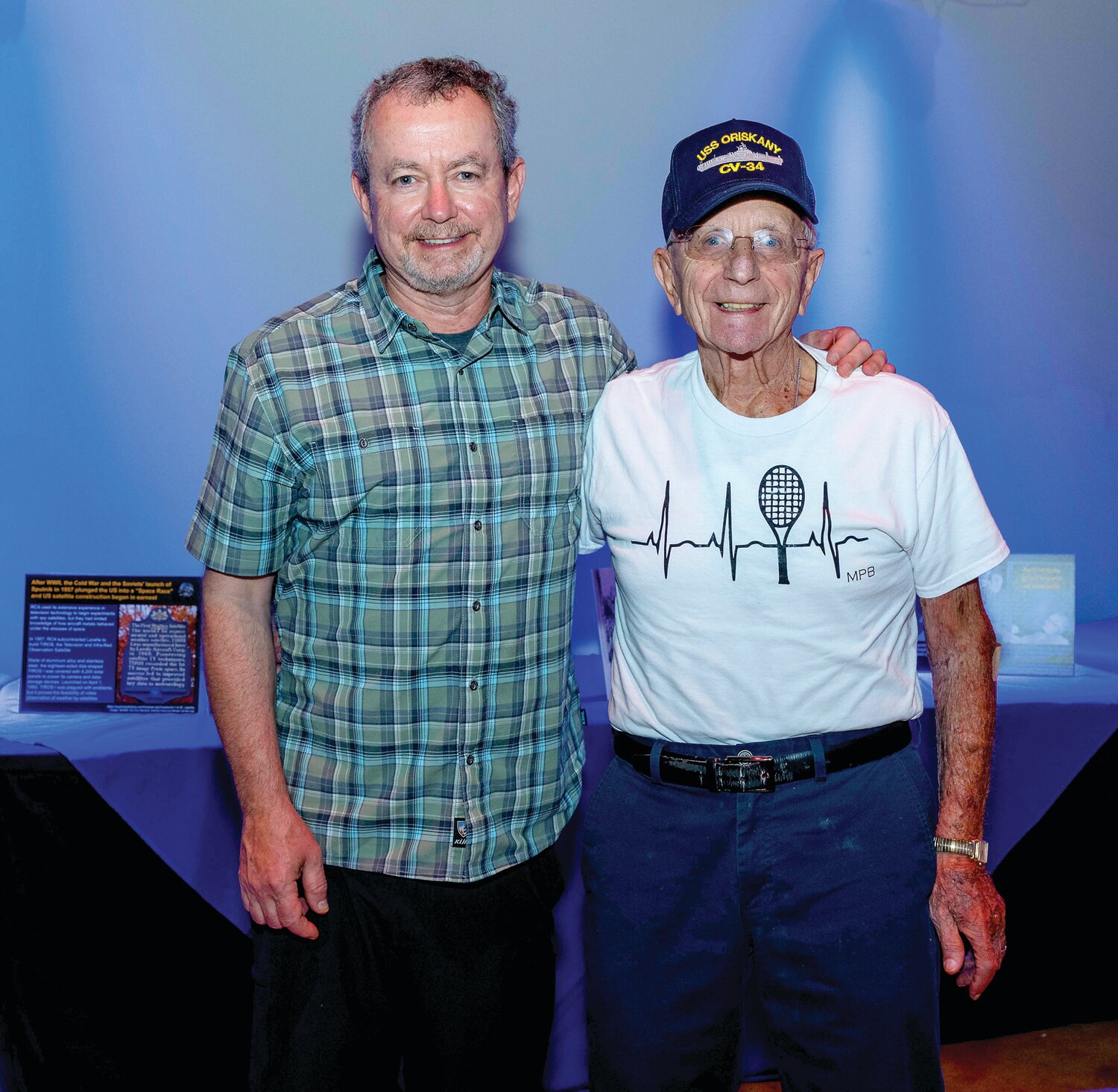 Michael Berenato, left, with his father, Matthew Berenato, 91, who worked at the Naval Air Development Center.