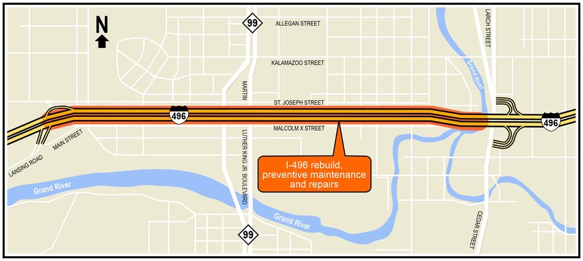All lanes of I-496 will be closed this summer for a reconstruction project.