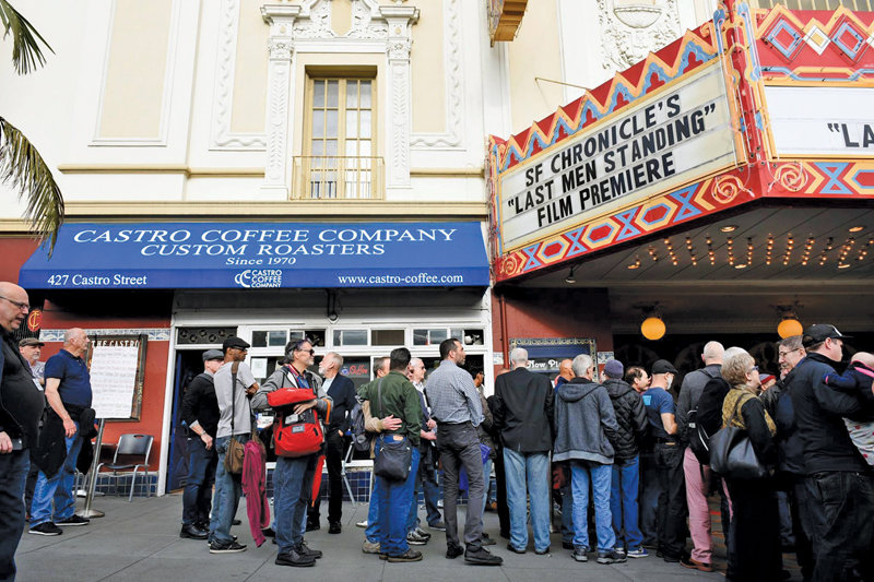 Movie patrons line up outside of the Castro Theater in San Francisco for the film premiere of “Last Men Standing.”