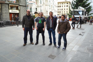 Trint’s founding team in Florence, Italy. From left, Mark Panaghiston, Laurian Gridinoc, Jeff Kofman and Mark Boas 