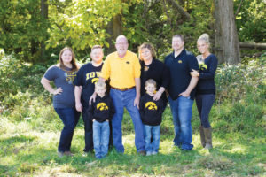 Bechtel’s family (from left) Cassie (daughter-in-law), Nate (son), Rick (husband), Bechtel, Matt (son) and Crystal (daughter-in-law) with grandsons Coy (left) and Cole in front