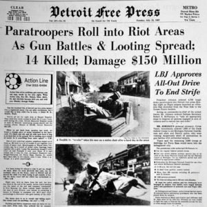 A front page from the Detroit Free Press after the riot in July 1967