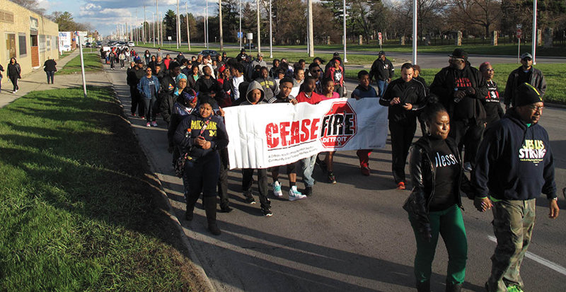 Detroit marchers on a recent peace march (Photo by Bill McGraw/Bridge Magazine)