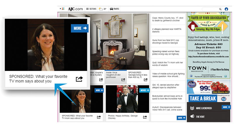 The Atlanta Journal-Constitution’s “Who’s Your TV Mom” quiz ad on its grocery story partner’s website.