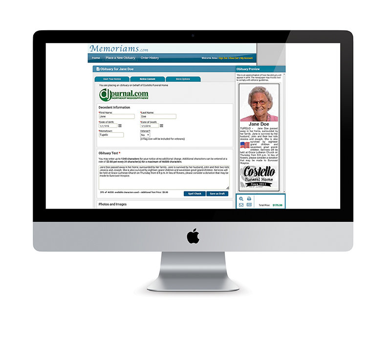 Through the Memoriams Network, funeral directors can easily create obituaries and submit them to local and out-of-market newspapers.