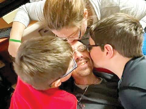 Above, Tiffany, Lee and Jacob Johnson were overjoyed to be reunited with Daniel Johnson following his double transplant and subsequent rehabilitation.