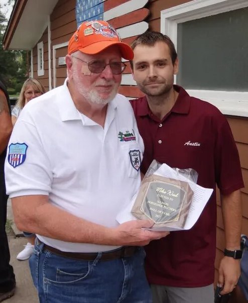 With almost three decades of dedication to the sport of horseshoes and counting, Litchfield&rsquo;s Mike Wood (left) was inducted into the Illinois State Horseshoe Pitching Association Hall of Fame during the state tournament in Moline in September. Pictured with Wood is Austin Bailey, who nominated Wood for the honor and was also inducted into the hall of fame in 2021.