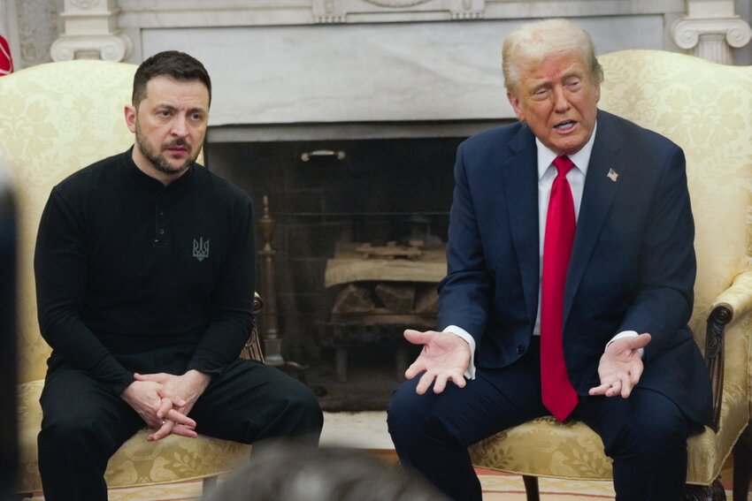 President Donald Trump, right, meets with Ukrainian President Volodymyr Zelenskyy in the Oval Office at the White House on Feb. 28 in Washington, D.C.