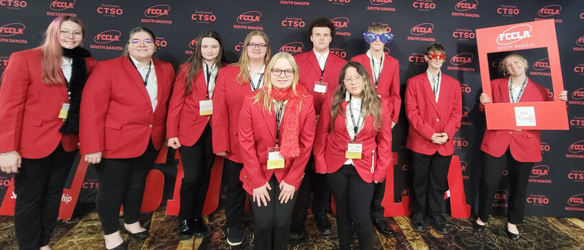 From left, are Iroquois FCCLA members Lorna Bult, Emma Eckmann, Clarissa Hanson, Kali Burma, Madi Burma, Tristan Konshak, Zoe Fernandes-Flores, Trae Hagen, Connor Dant, and Chenoa Harris.