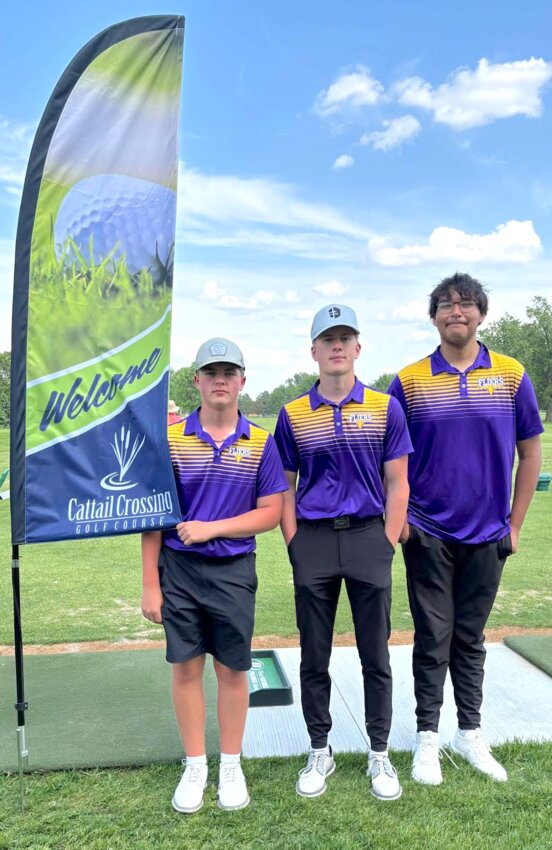 Class B Boys State Golf 7th place winners are the team from Flandreau, from left, Hunter Bushkofsky-tied for 53rd; Alfie Henderson-tied for 8th and Jon Burshiem-tied for 63rd. Henderson and Burshiem were seniors and thus completed their high school golfing career at the state golf meet.