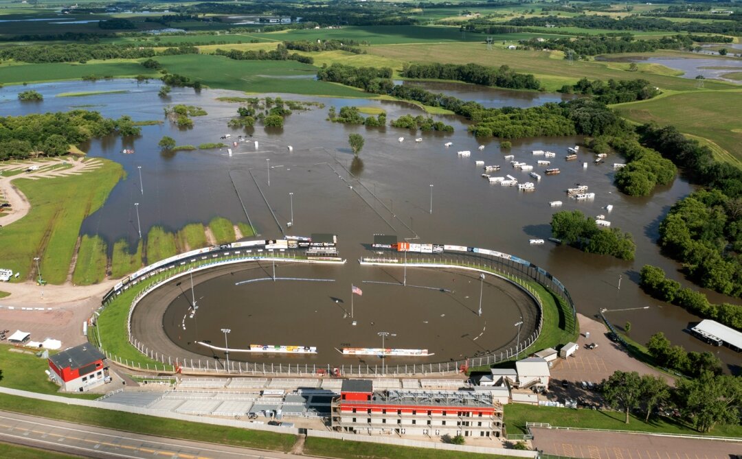 Husets Speedway is underwater after days of heavy rain led to flooding south of Brandon. Several campers needed to be rescued due to quickly rising water.