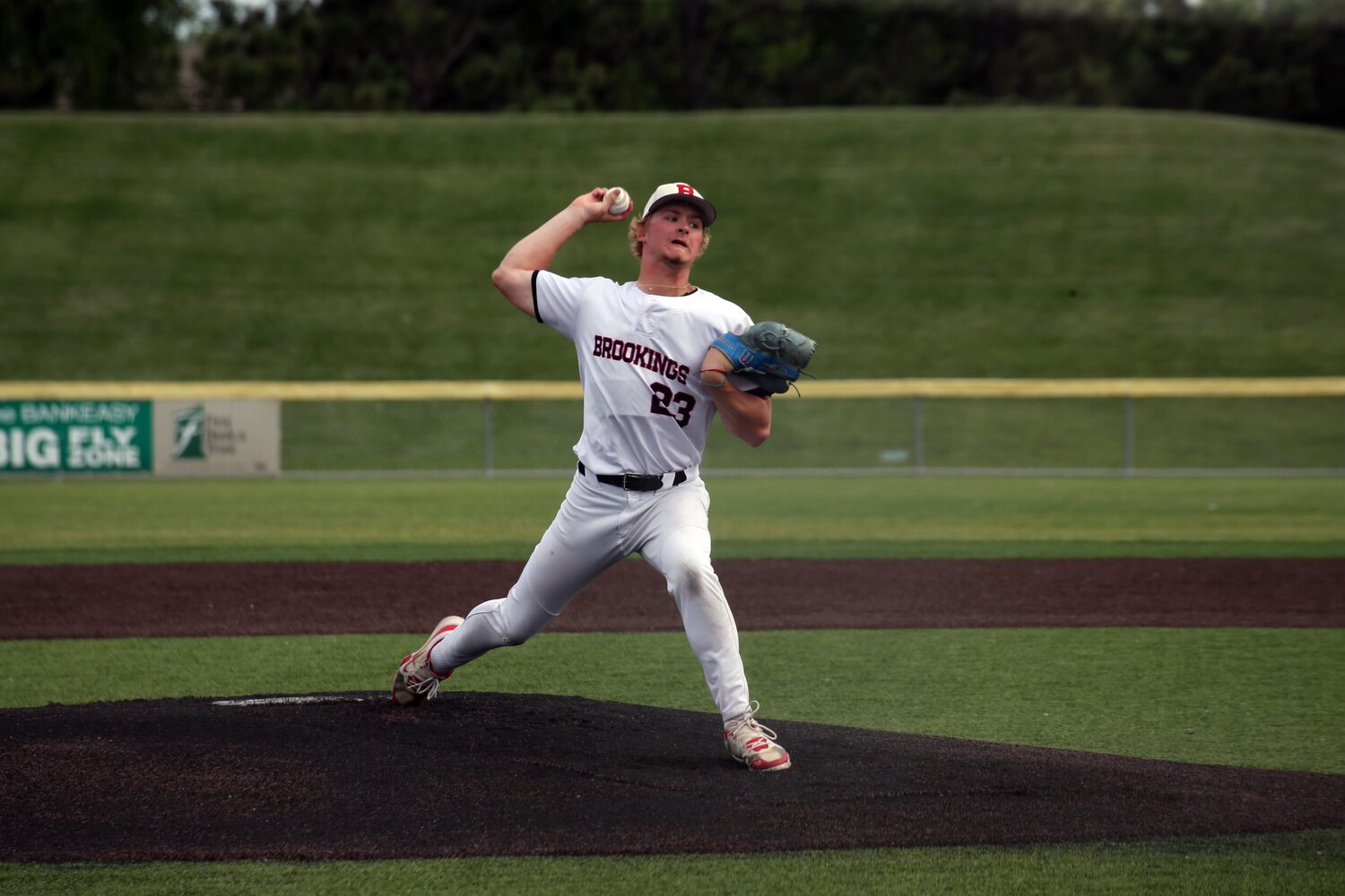 Brookings' Tyson Antonen prepares to deliver a pitch to home plate during a 5-3 win over Spearfish on Tuesday night at Bob Shelden Field in Brookings.
