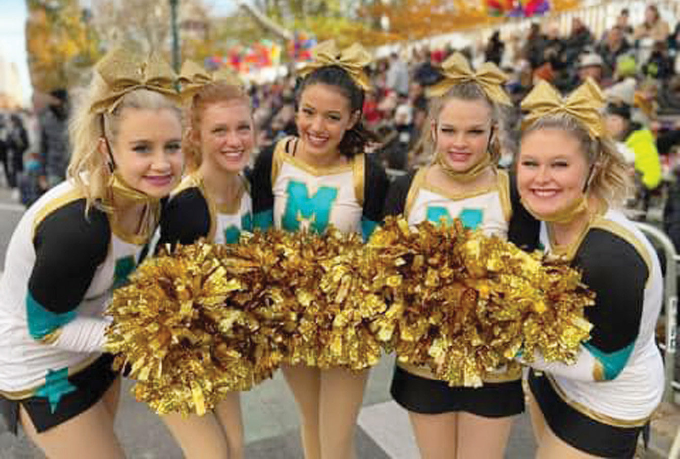 Five Washington High School Cheerleaders were in the Macy’s Thanksgiving Day Parade in New York last week. From left are Halle Dancer, Josie Castle, Gracie Cantrell, Paisley Taylor and Becca Madden.