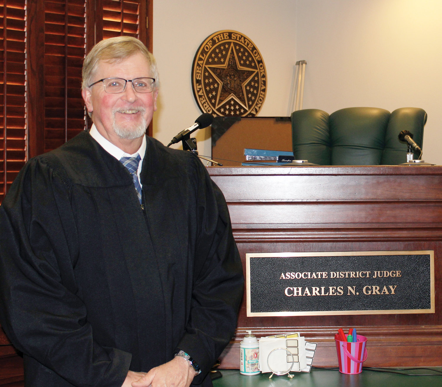 Charles Gray has held the position of associate district judge in McClain County since 2006. He first won the seat by what was then the closest race in McClain County. On a recount his 24-vote lead increased to 27 votes.