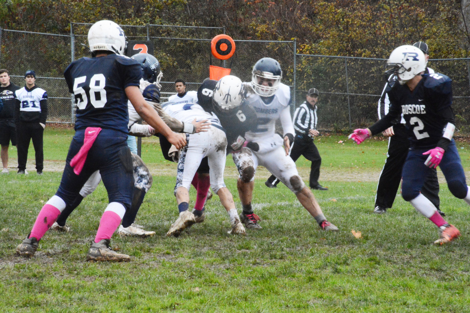 Alaniz Ruiz fights through contact as he pushes the line for a positive gain. Ruiz rushed and received a touchdown in Saturday’s playoff matchup against Pine Plains, earning 148 yards on offense as well as six tackles on defense.